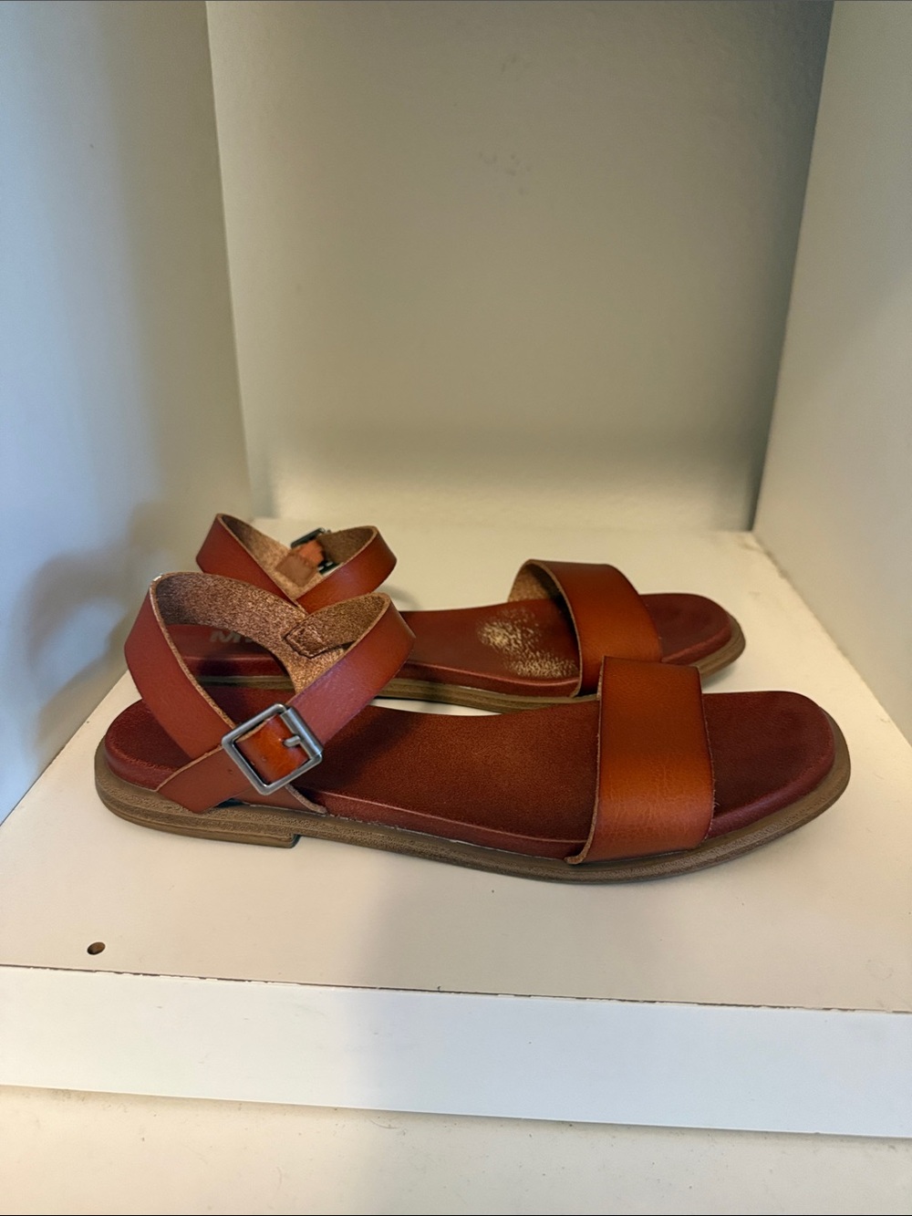 MIA Cognac Brown Double-Strap Buckle Sandals